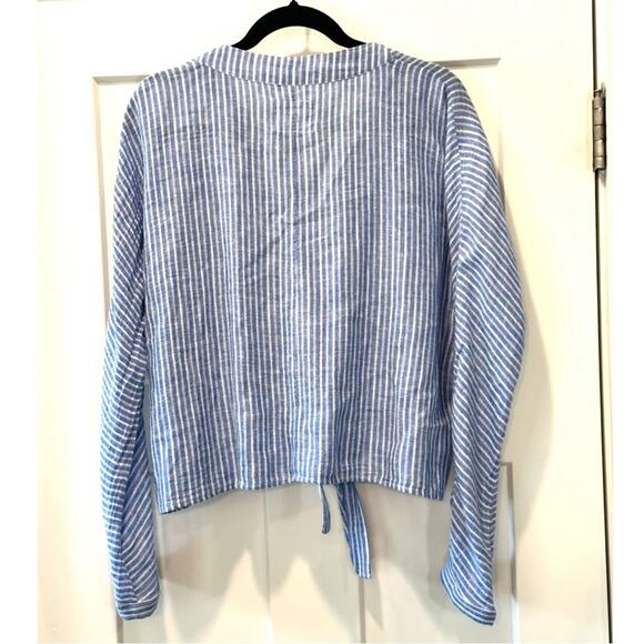 RAILS Sloane Linen Blue Azure Stripe Front Tie Top Shirt Size Large - Picture 4 of 9